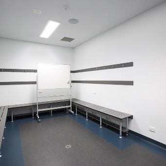 A photo of the onsite dressing room facilities at the Gold Netball Centre in Jolimont, Perth