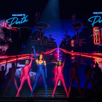 A photo of the artist Dua Lipa performing at RAC Arena in Perth