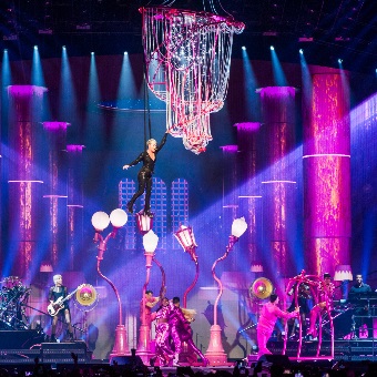 A photo of the artist P!nk and her ensemble performing at RAC Arena in Perth