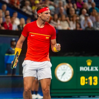 A photo of Rafael Nadal competing in the ATP Cup at RAC Arena in Perth